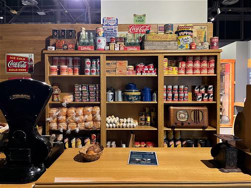 A display of food and other items in a museum in Halifax, Canada.