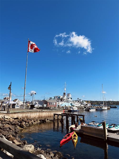 Canadian flag on a dock in Halifax, Canada.