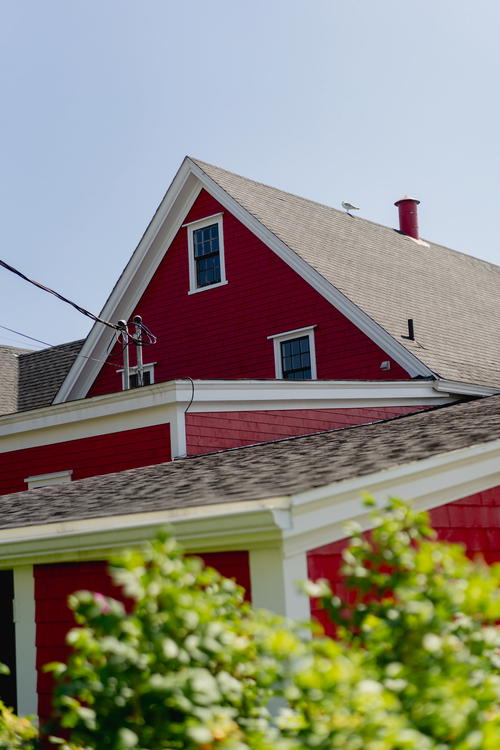 A red and white house