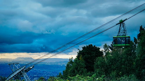 A cable car on a mountain.