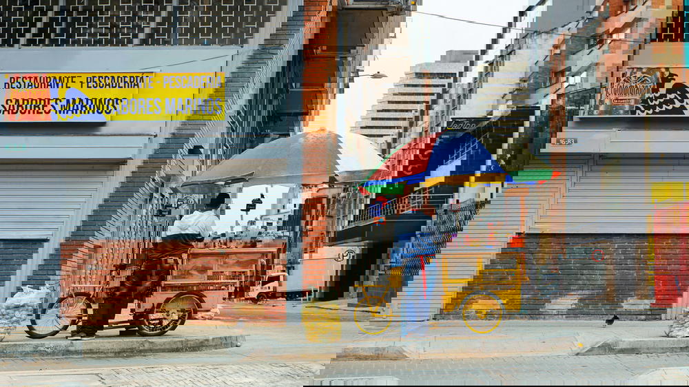 A woman selling food on a cart on the side of a street.