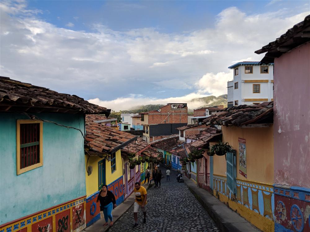 A cobblestone street in colombia.