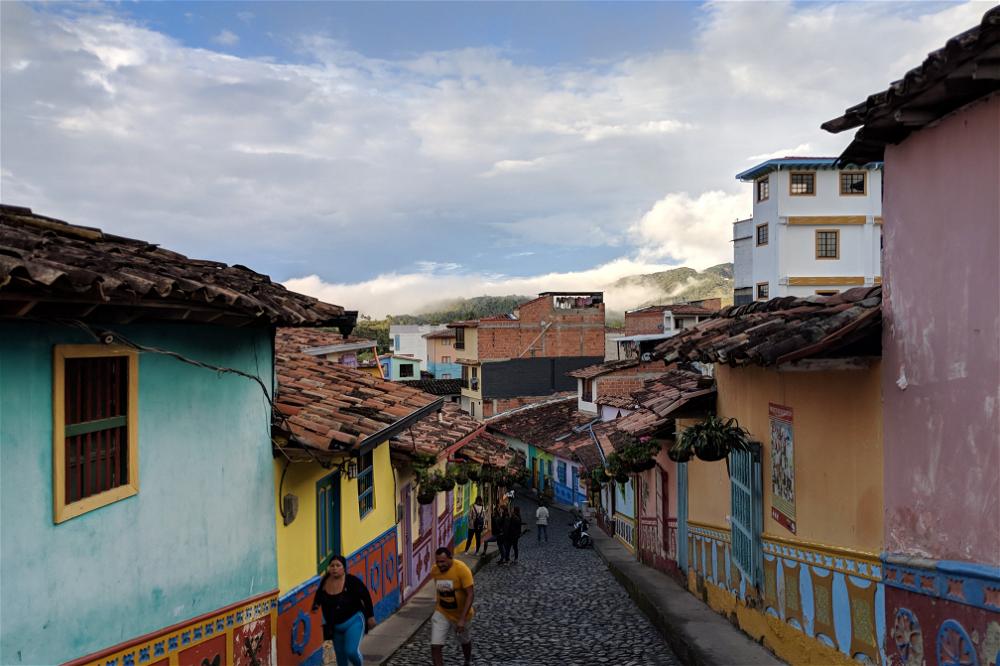 A cobblestone street in colombia.