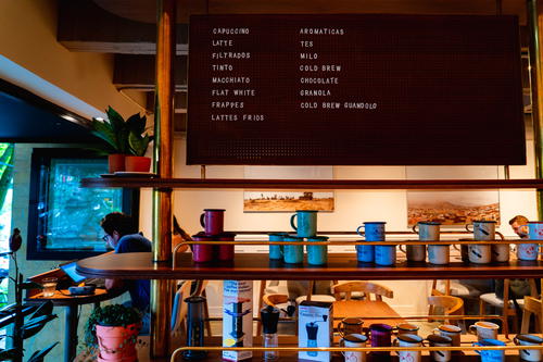 Coffee and drink menu at Pergamino's newest El Poblado location in Medellin, Colombia