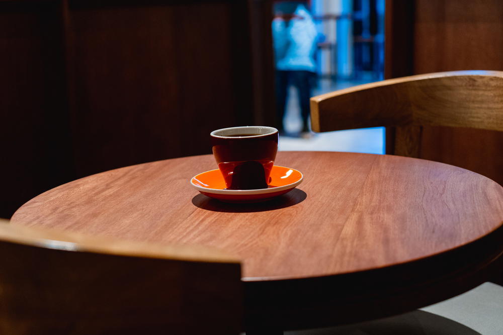 Full cup of coffee from a Chemex brew in Pergamino Cafe