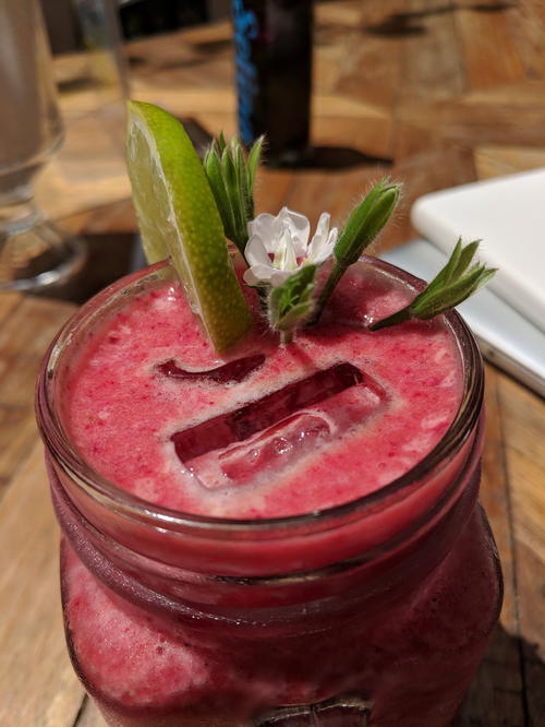 A close up of a drink on a table