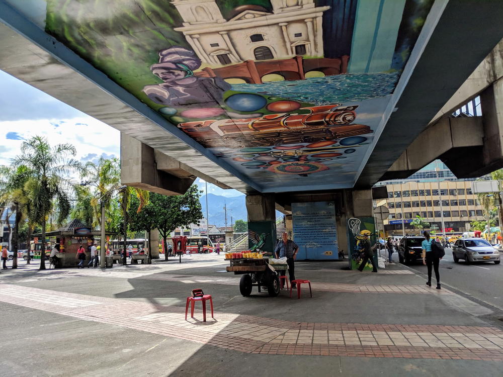 A mural painted on the side of a building.