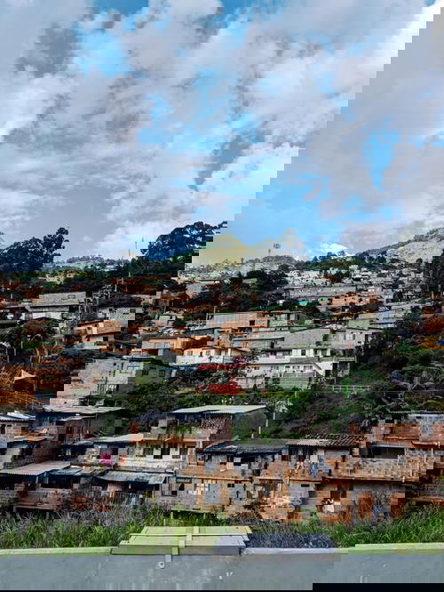 View of brick homes from Medellin Tranvia route