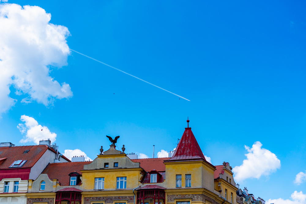 A blue sky with white clouds.