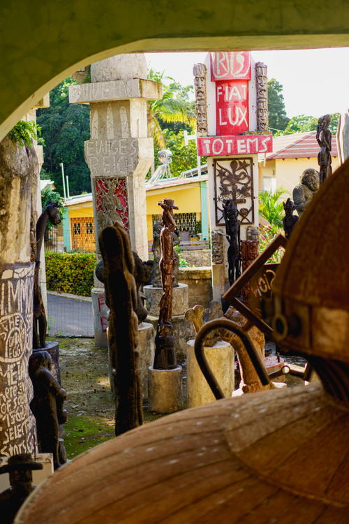 Outdoor sculpture garden at Castillo Mundo King Art Museum in Sosua Dominican Republic