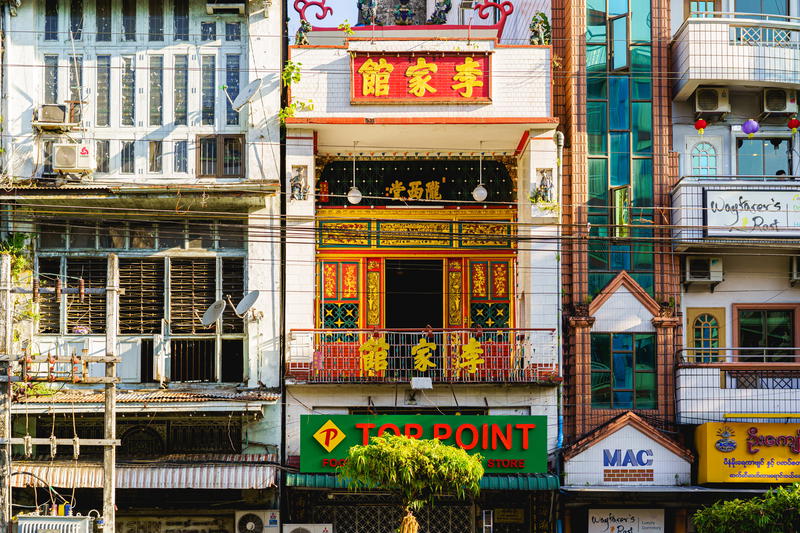 Chinese letters sign in Chinatown, Yangon, Myanmar (Burma)