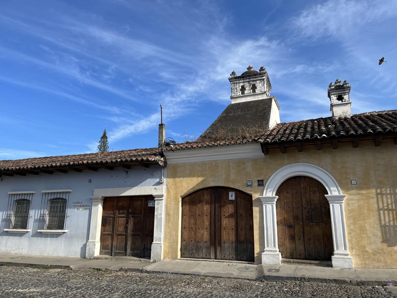 An old building with a clock tower in Guatemala.