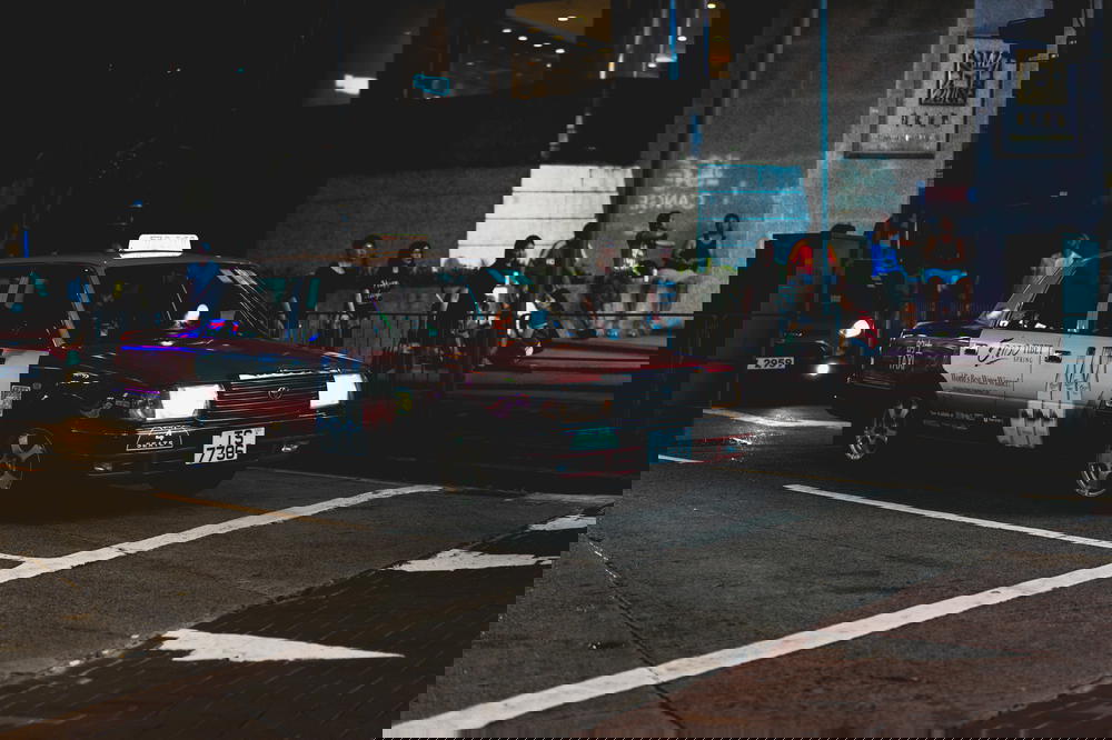 Taxi cab stopped on a street in Hong Kong