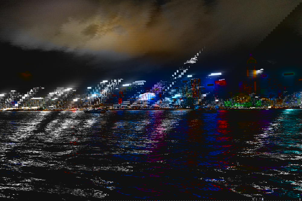 View of the colorful Hong Kong skyline at night