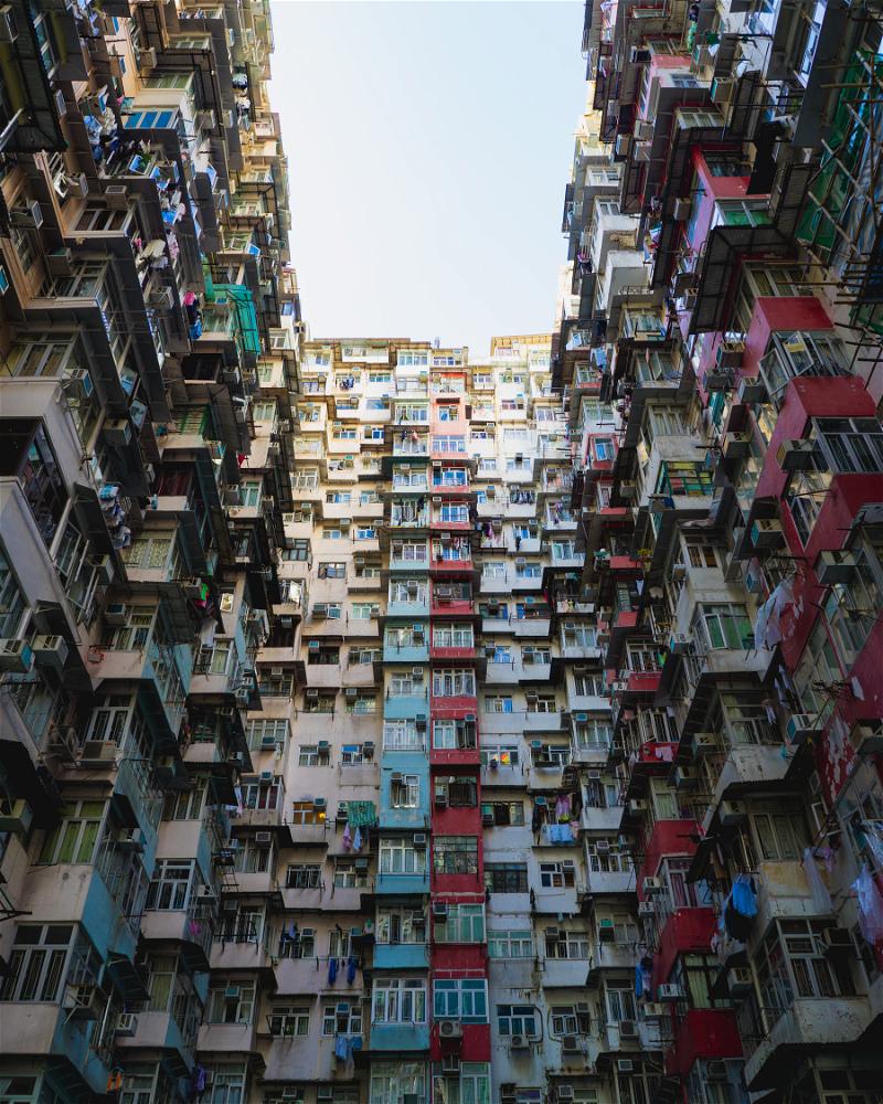 An apartment building in bustling Hong Kong.