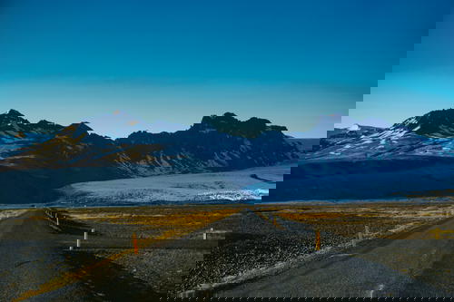 A road leading to a glacier in Iceland.