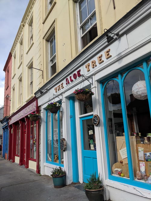 A blue and white building along the Wild Atlantic Way in Ireland.