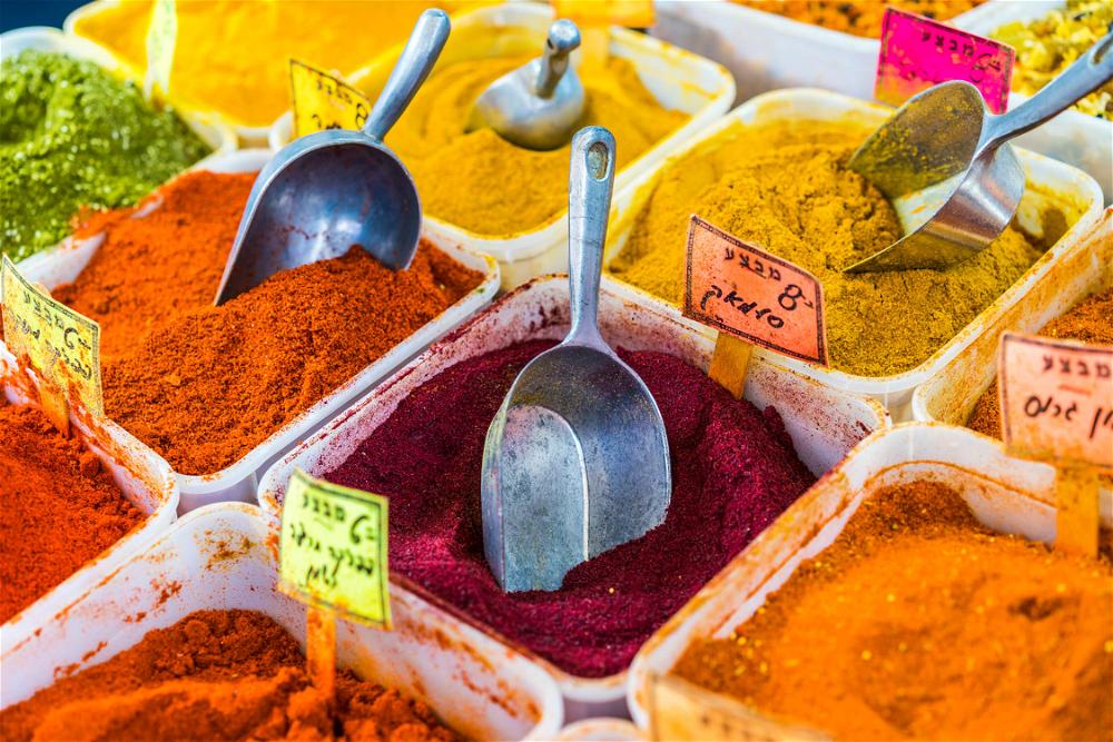 A variety of spices from Israel on a table.