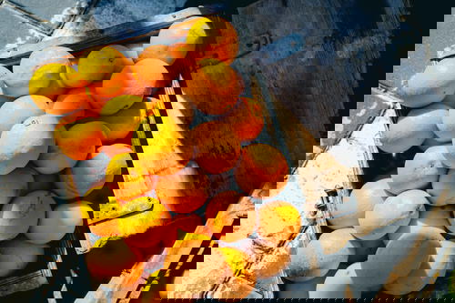 Oranges from Israel packed in a wooden crate.