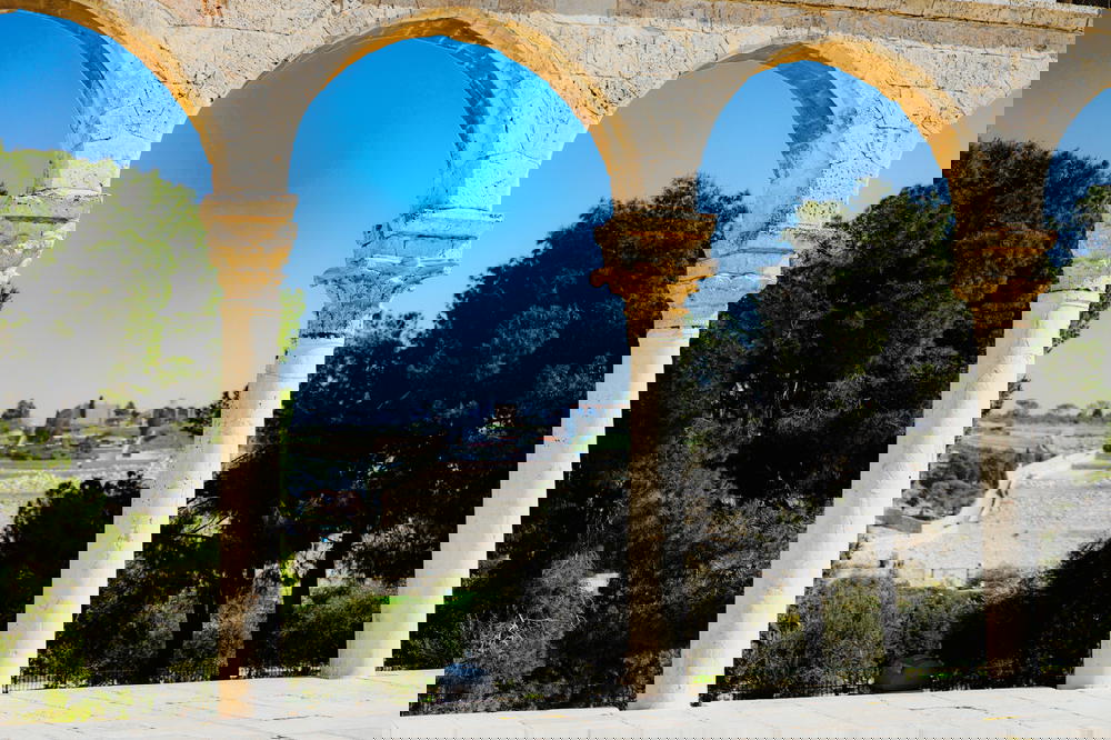 Stone columns ancient architecture at the Dome of the Rock in Jerusalem Israel
