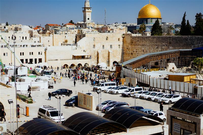 View of the parking lot outside the Western Wall in Jerusalem Old City on a clear day
