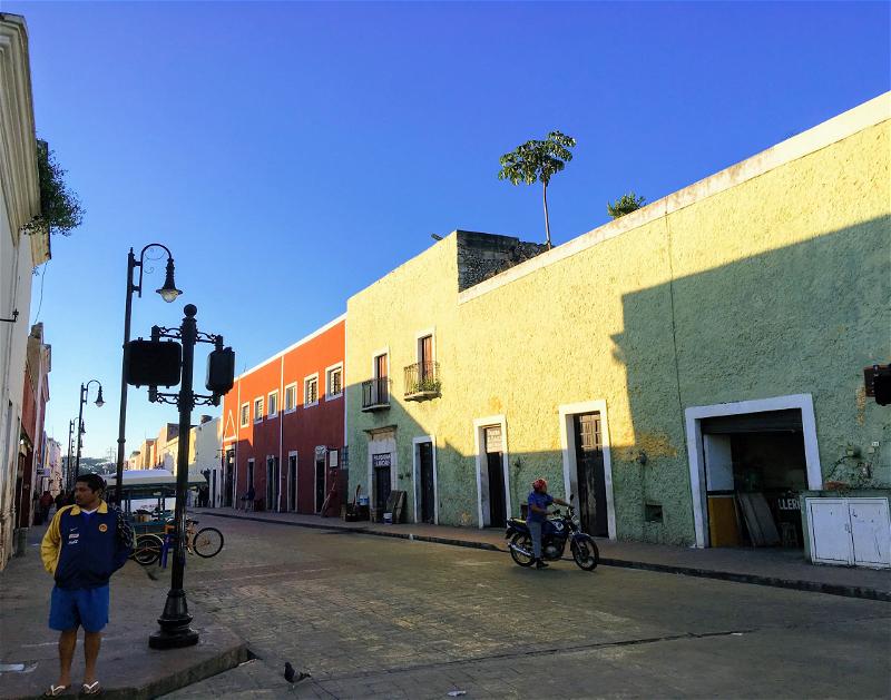 Early morning on the downtown streets of Valladolid, Mexico