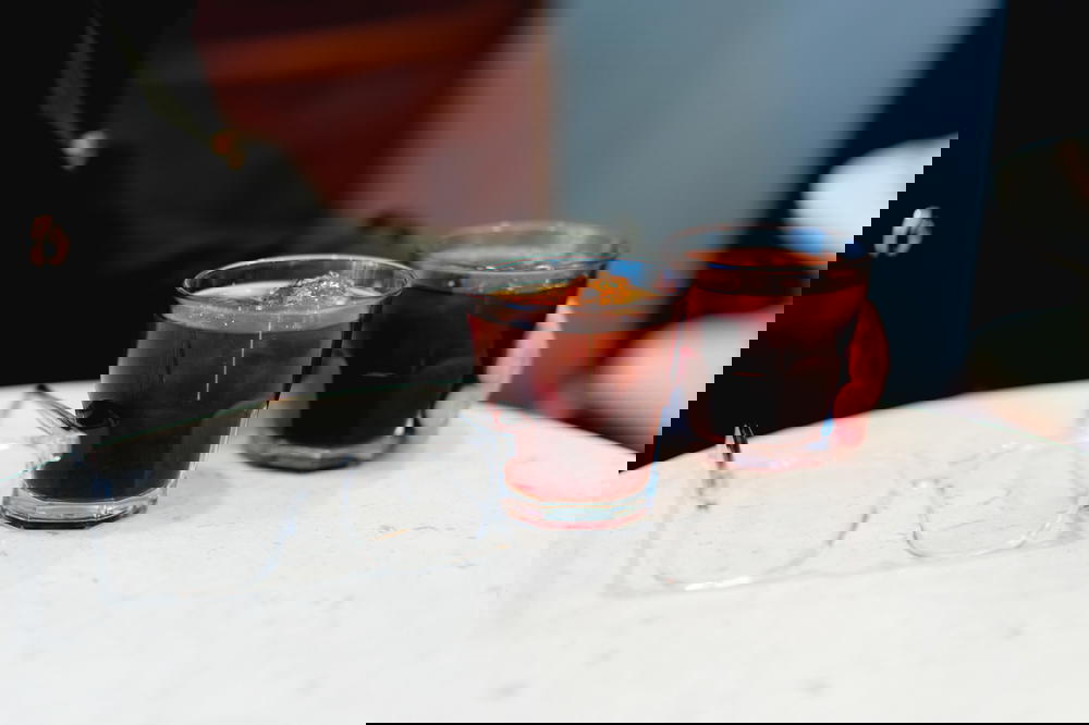 Two glasses of iced coffee on a table in Mexico.