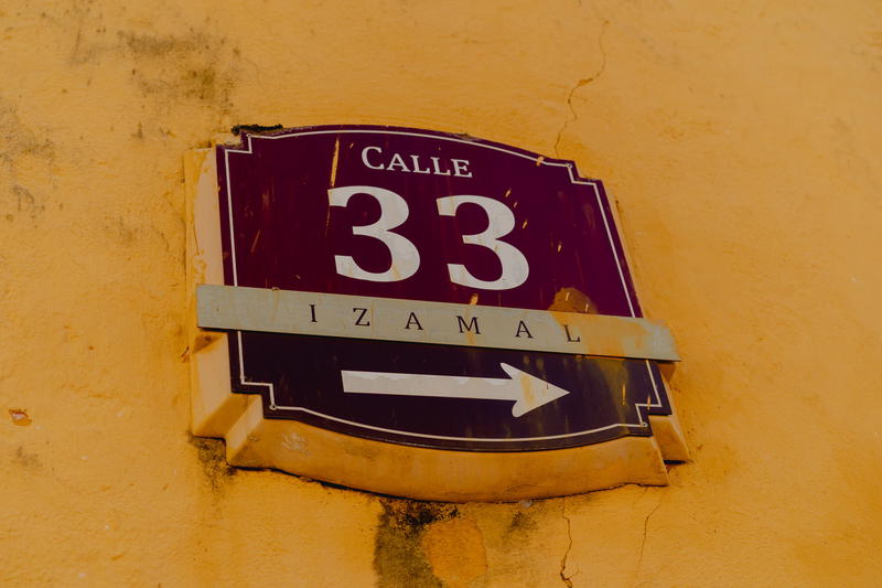 A street sign in Izamal, Mexico.