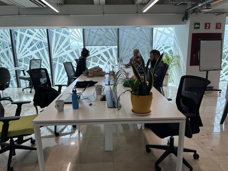 A group of people sitting at desks in an office in Mexico.