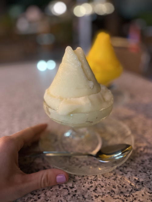 A person holding a bowl of ice cream in Merida, Mexico.