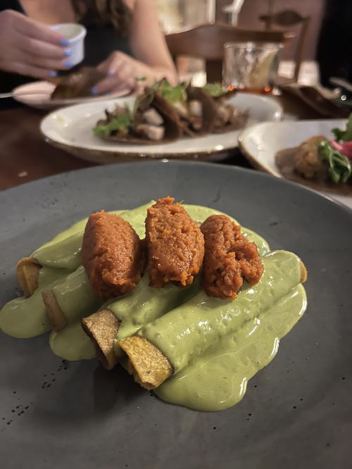 A plate of Mexico-inspired food on a table in Merida.