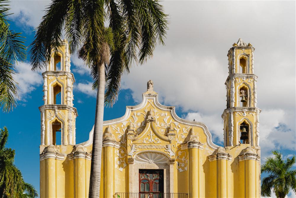 A yellow church in Merida, Mexico.