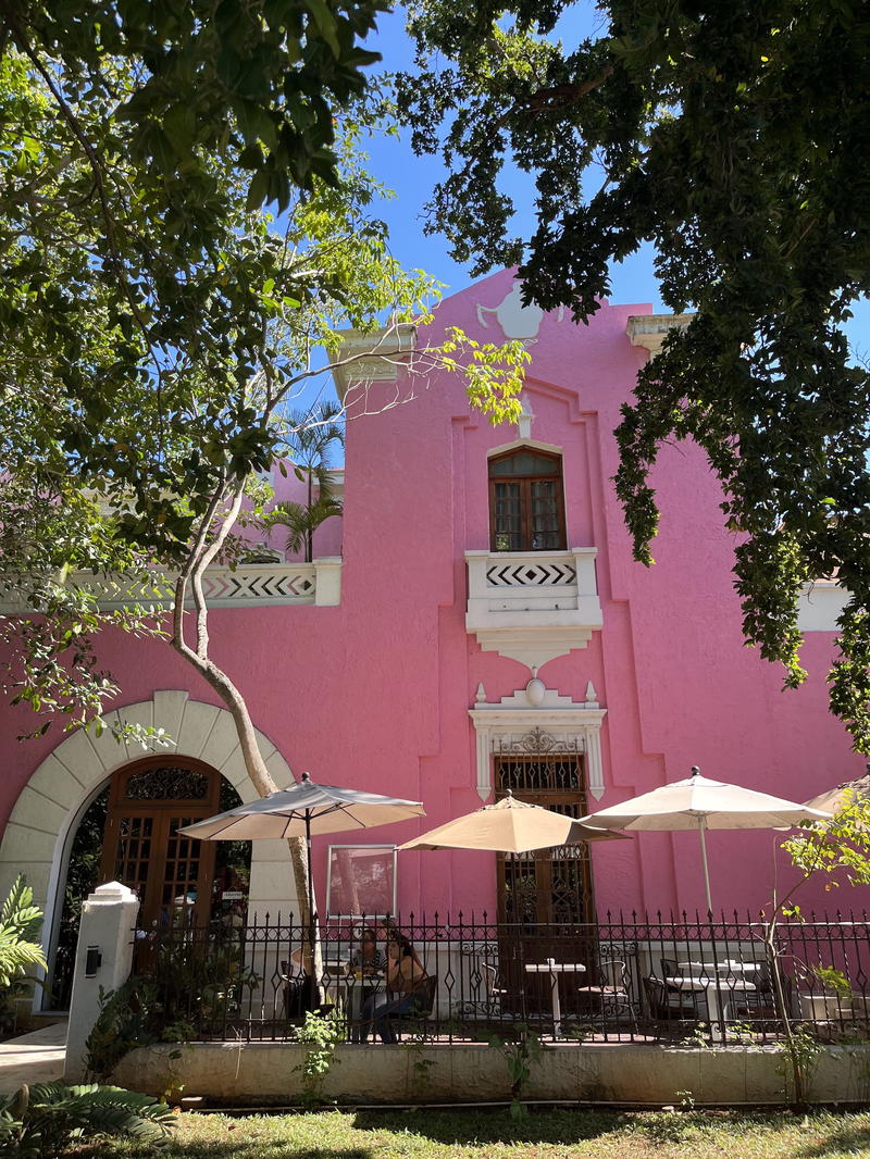 A pink building in Merida, Mexico.