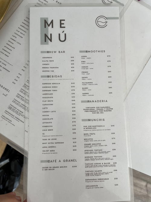 A person is holding a menu in front of a table in Mexico City.