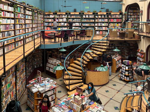 A spiral staircase in a book store in Mexico City.