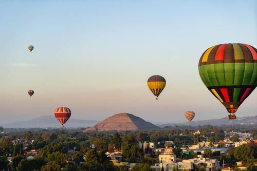 Hot air balloons in Teotihuacán, near Mexico City.