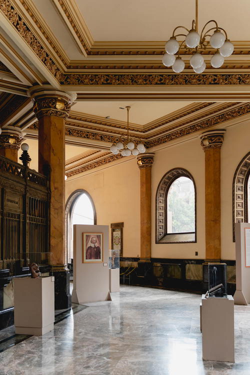 A marble floor in a large room in Mexico City.