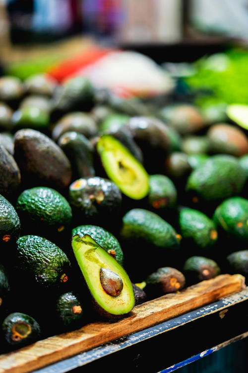 Avocados on display at a market in Mexico City, Mexico.