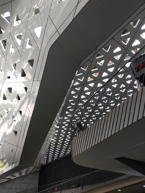 The ceiling of a building in Mexico City has a lot of geometric patterns.