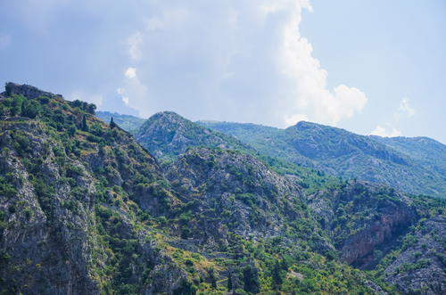 A view of a mountain range with a sky background in Budva