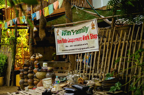 Family owned lacquerware artisan shop near New Bagan Myanmar Burma