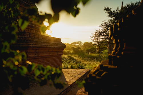 Golden hour at pagodas Bagan Myanmar Burma