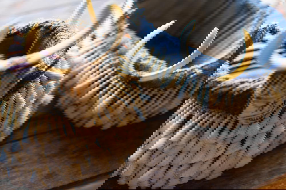 Handmade baskets made from horn and animal teeth for sale at a village market in Indein Myanmar