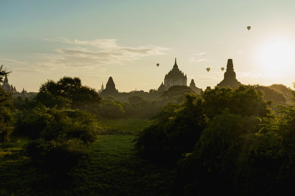 The sky in Myanmar (Burma) is blue.