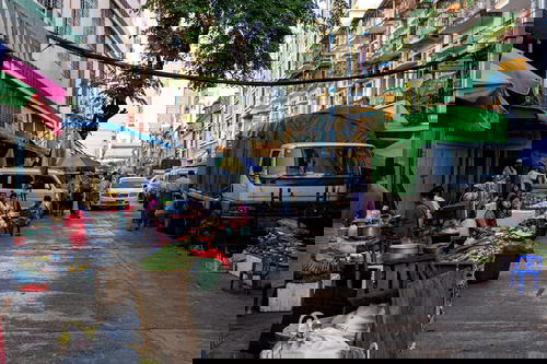 A street in Yangon, Myanmar (Burma).