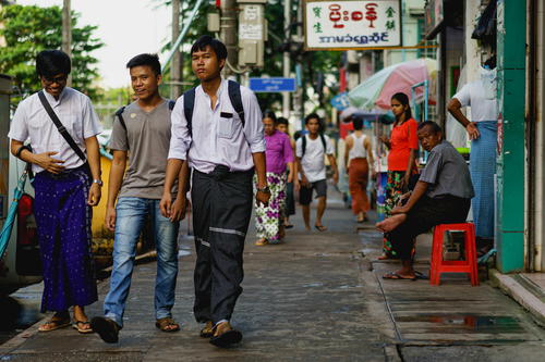 Burmese teens in Yangon, Myanmar on the street