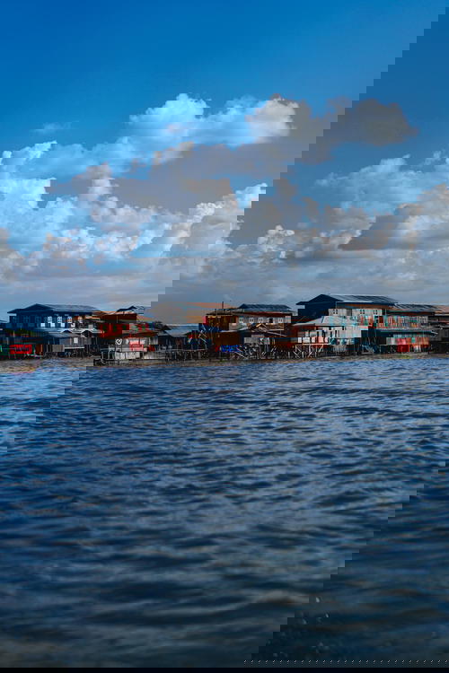 Stilt homes and local Burmese houses on the water in Inle Lake Myanmar