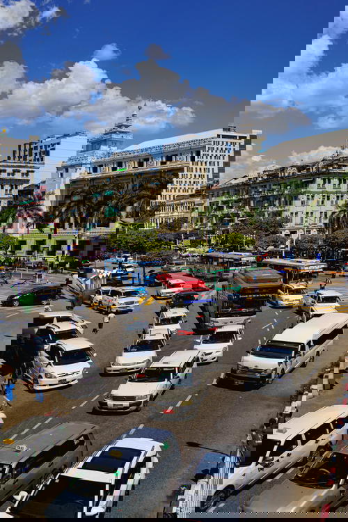 Daytime traffic jam in Yangon, Myanmar on street