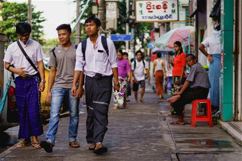 Burmese teens in Yangon, Myanmar on the street