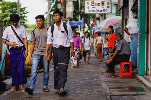 Burmese teens in Yangon, Myanmar on the street